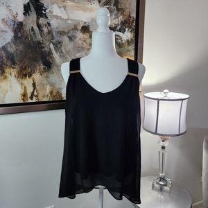 Meraki Black Top with Hi-Low Sheer Overlay L